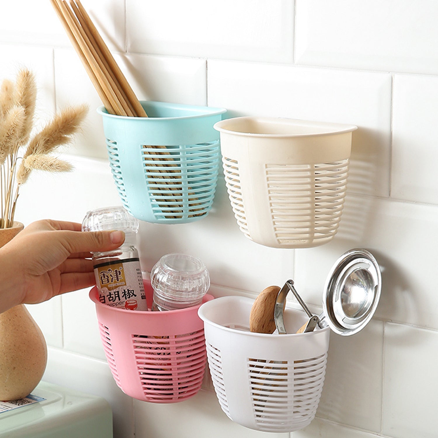 8825 Hanging Plastic Storage Basket, Adhesive Wall Mounted Organizer Box Make Up Holder Shelf Bathroom Wall Basket Punch Free Drain Basket for Kitchen Bathroom, Wall Type Storage Basket (1 Pc) 8825 Hanging Plastic Storage Basket, Adhesive Wall Mounted Organizer Box Make Up Holder Shelf Bathroom Wall Basket Punch Free Drain Basket for Kitchen Bathroom, Wall Type Storage Basket (1 Pc)